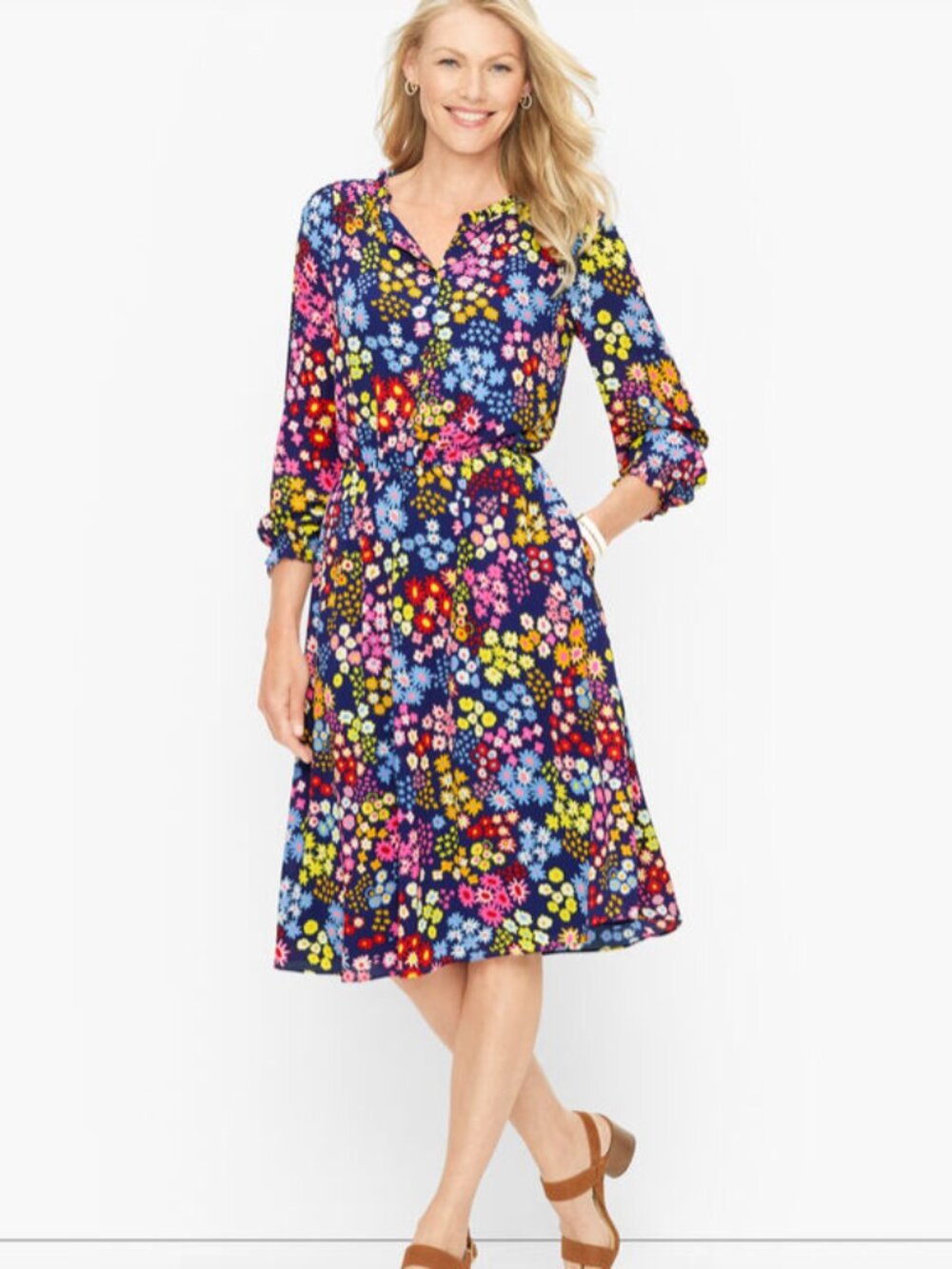 Talbots Fit & Flare Dress in Starburst Floral Flowy Preppy Teacher Colorful 2X